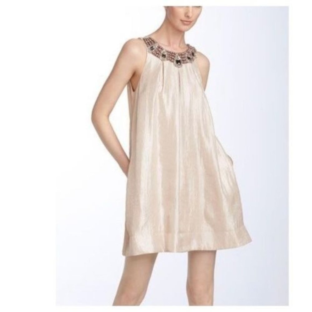 Alexia Admor Jewel Neck Hammered Satin Trapeze Dress Size XS